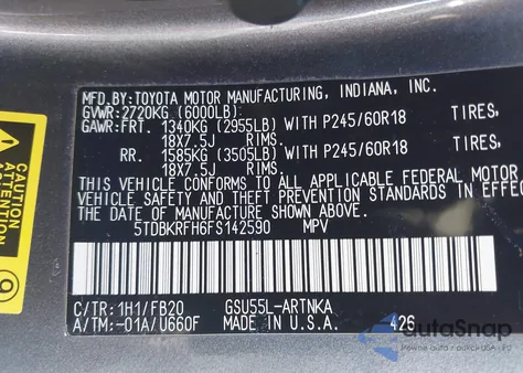 2015 Toyota Highlander Le V6 from USA, damaged, VIN 5TDBKRFH6FS142590